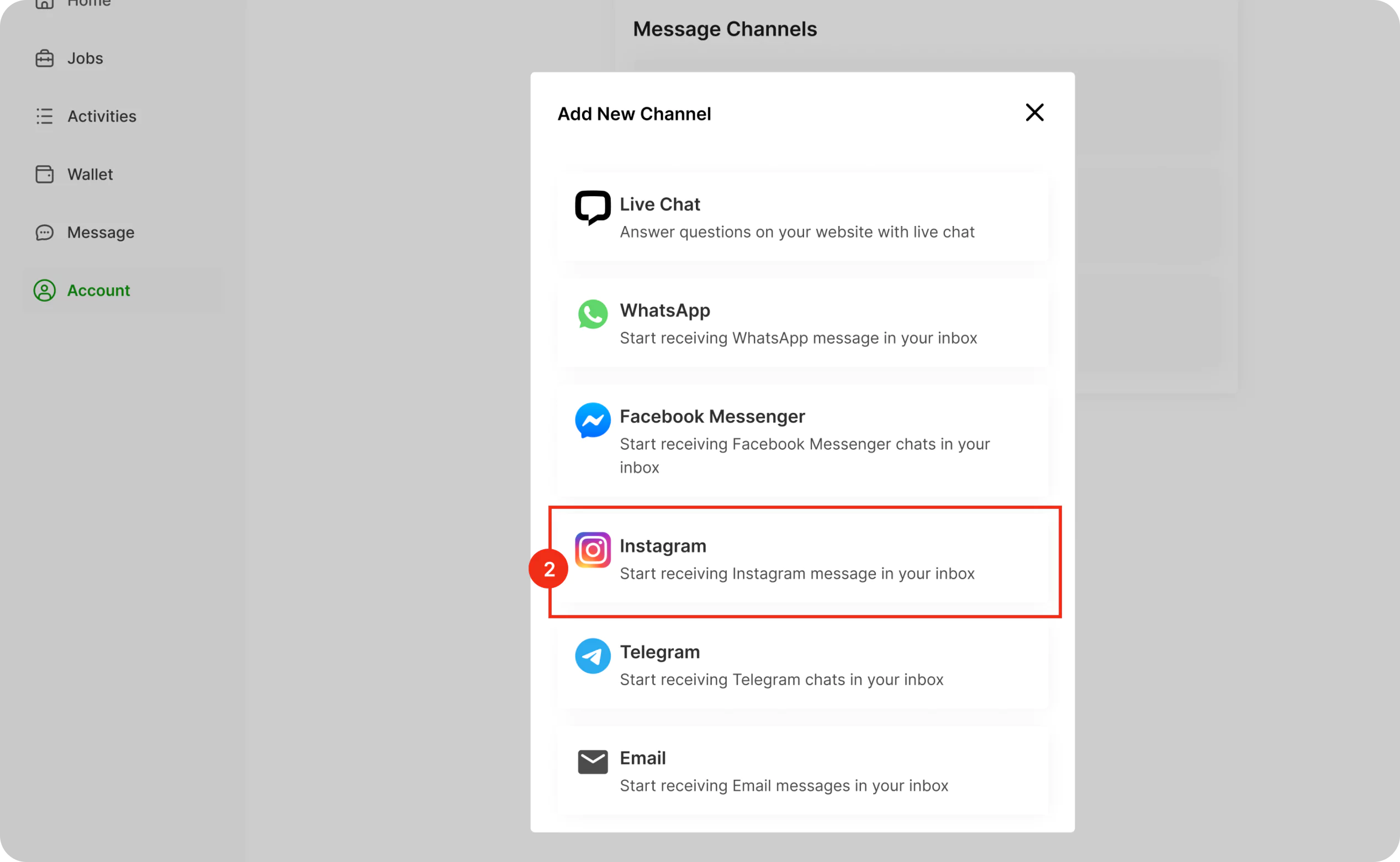 how to set up an instagram channel  step 2