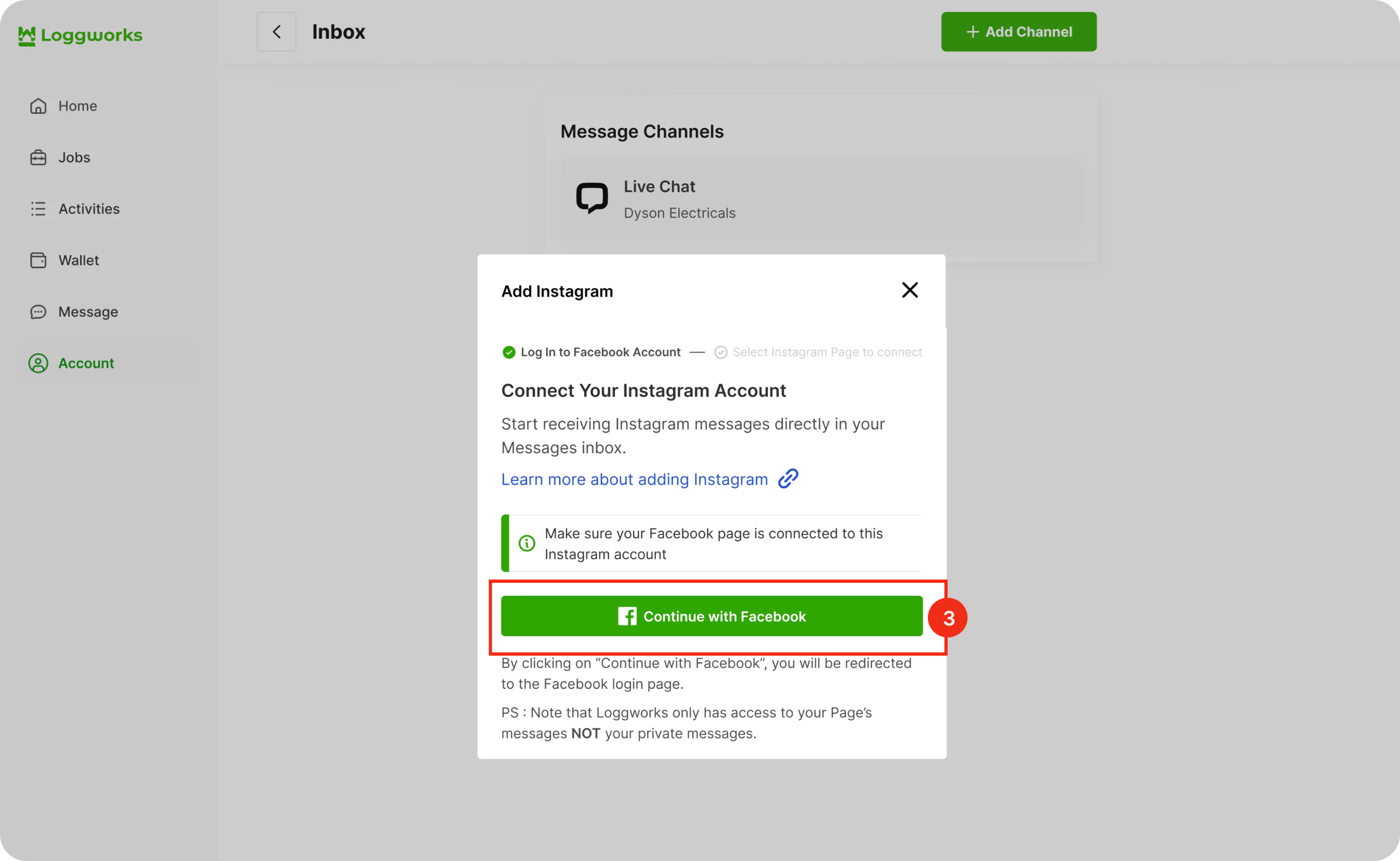 how to set up an instagram channel  step 3