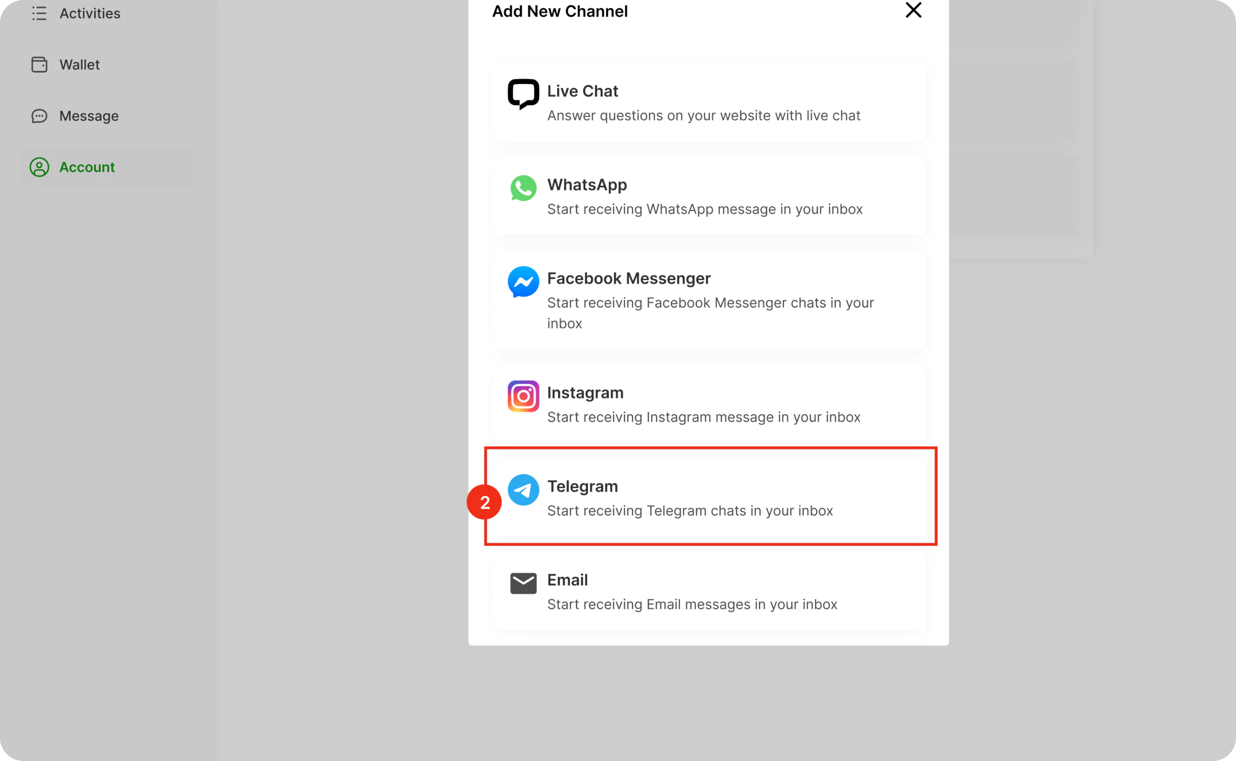 Setting up Telegram Inbox in Loggworks step 2