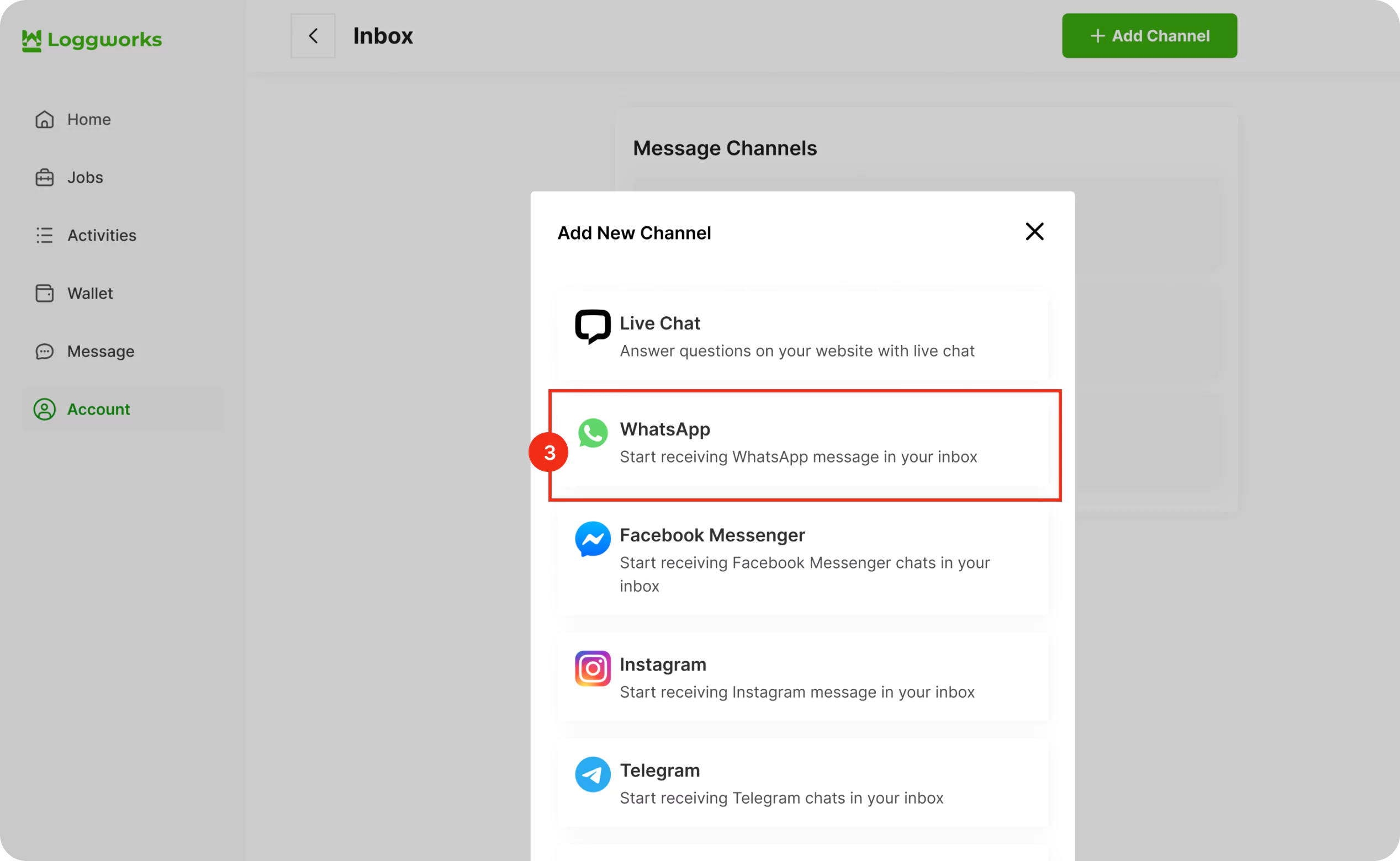 how to set up an whatsapp channel  step 2